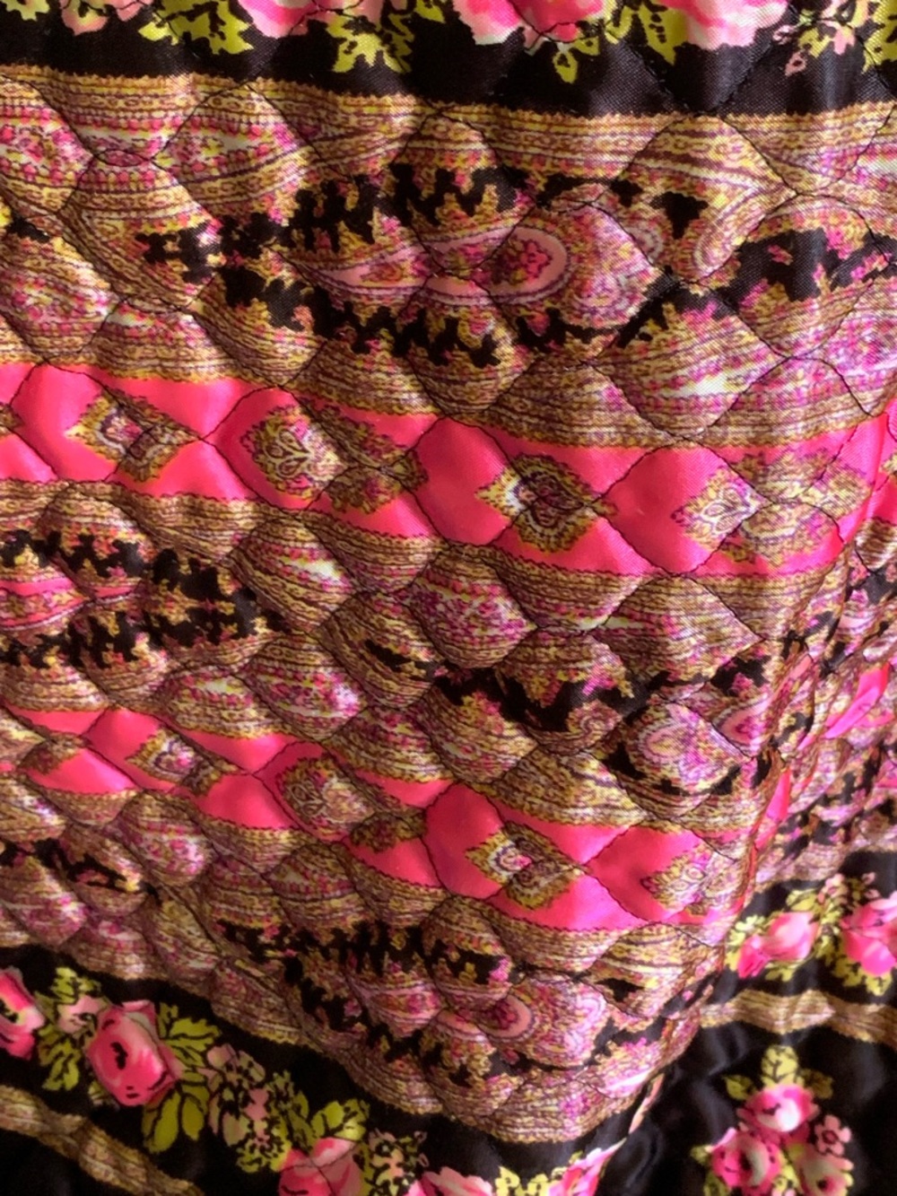 Black Quilted Maxi Skirt with Pink Floral Border - Picture 3 of 11